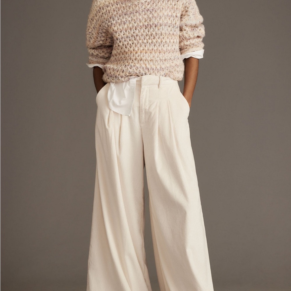 Anthropologie Mauve Cream Wide-Leg Corduroy Trousers (US 6) New with Tags!